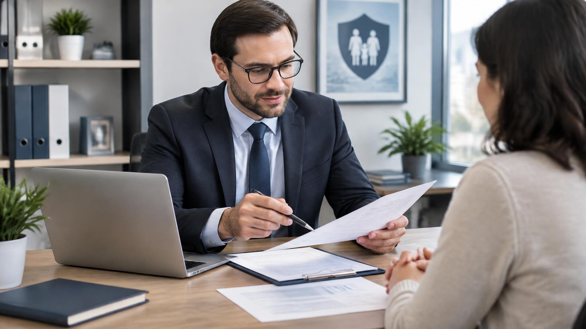 insurance agent at desk with laptop