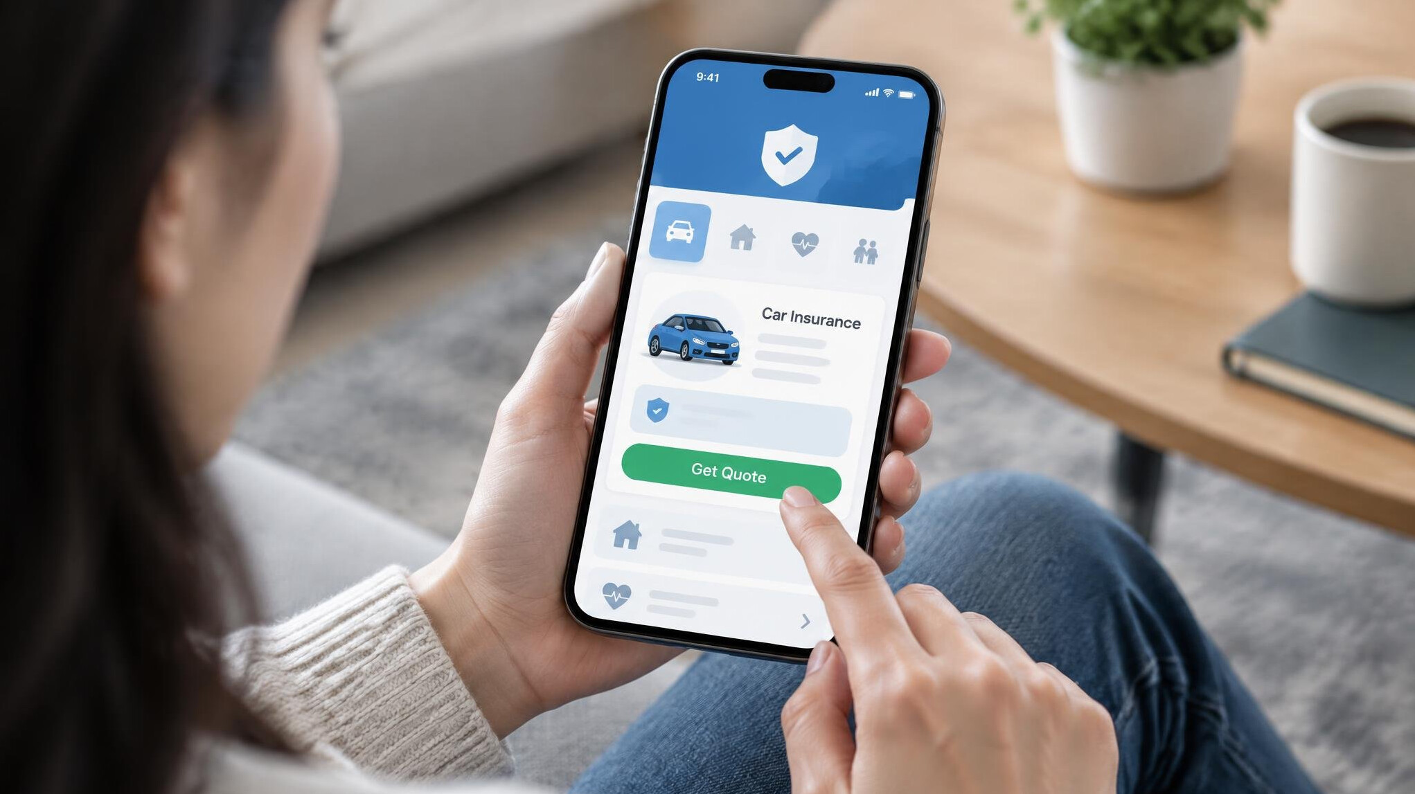 person using insurance app on phone