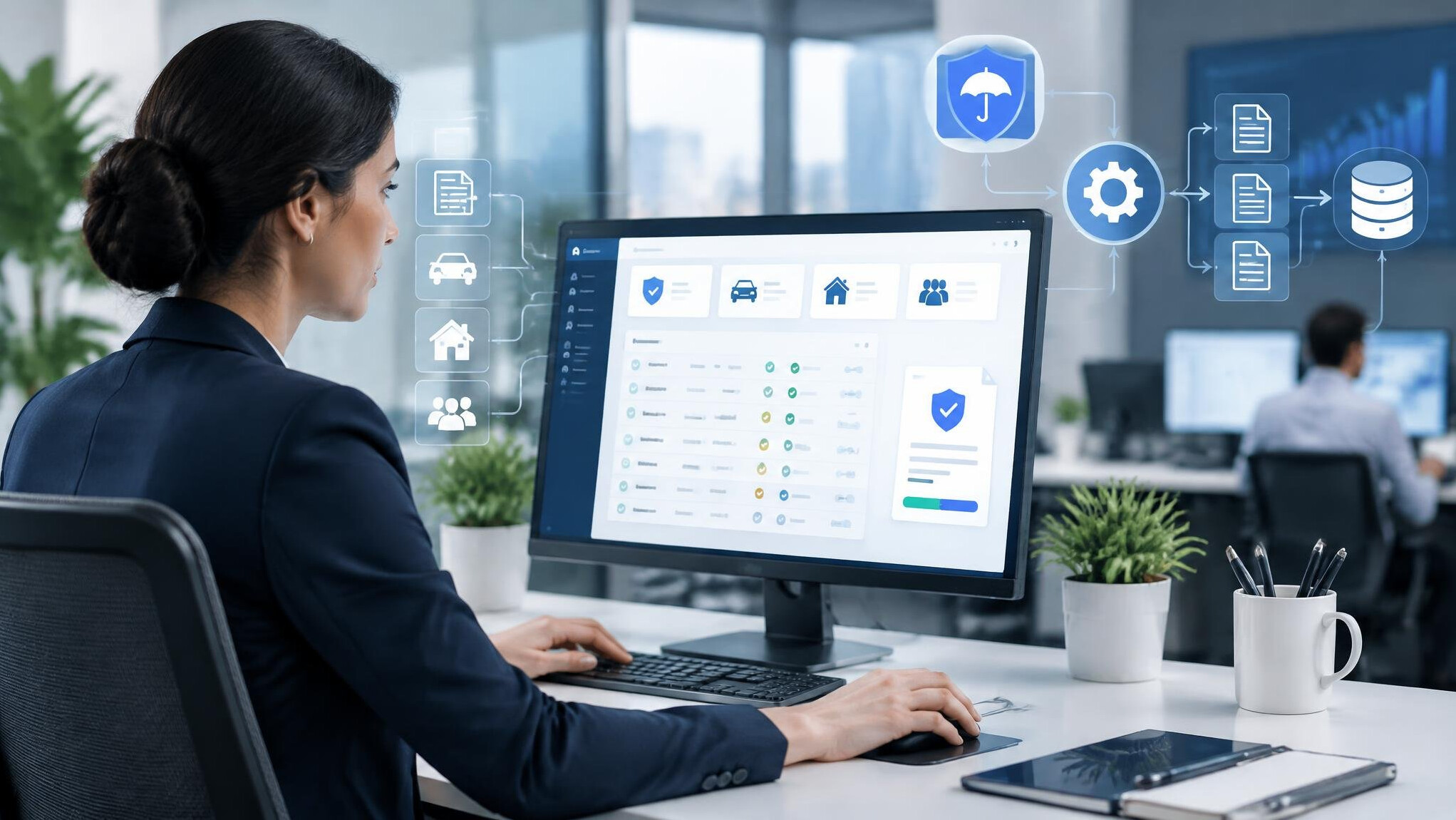 insurance professional using software