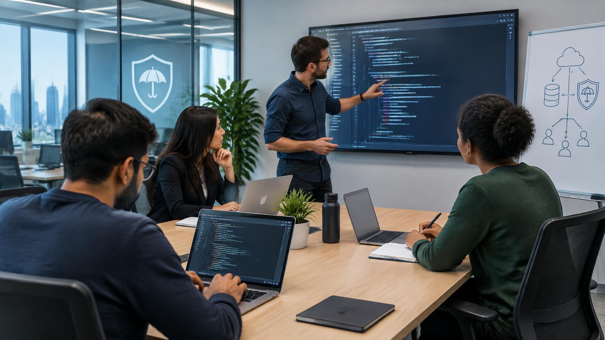 team discussing code