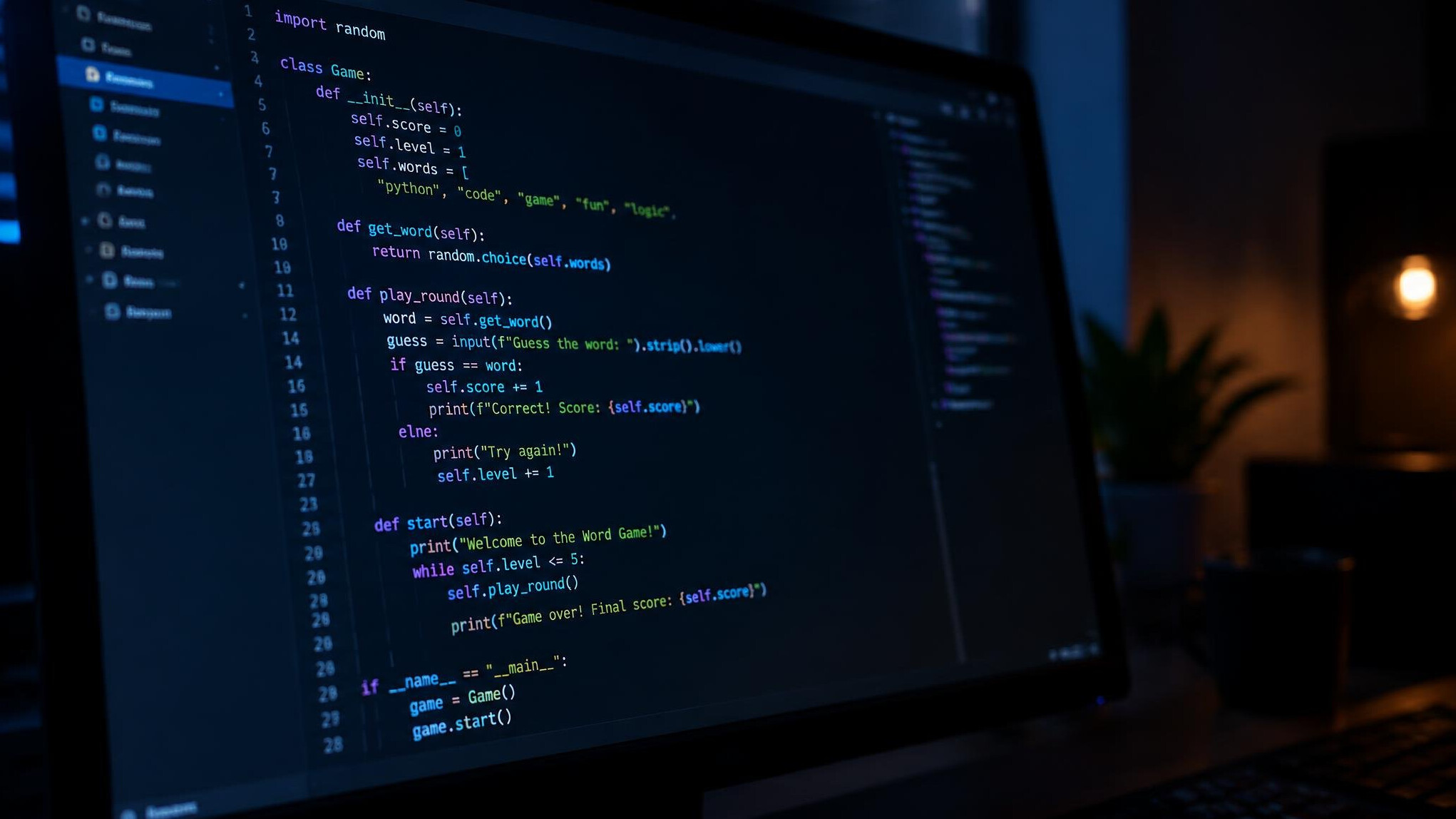 Programming code on a monitor in a dark room
