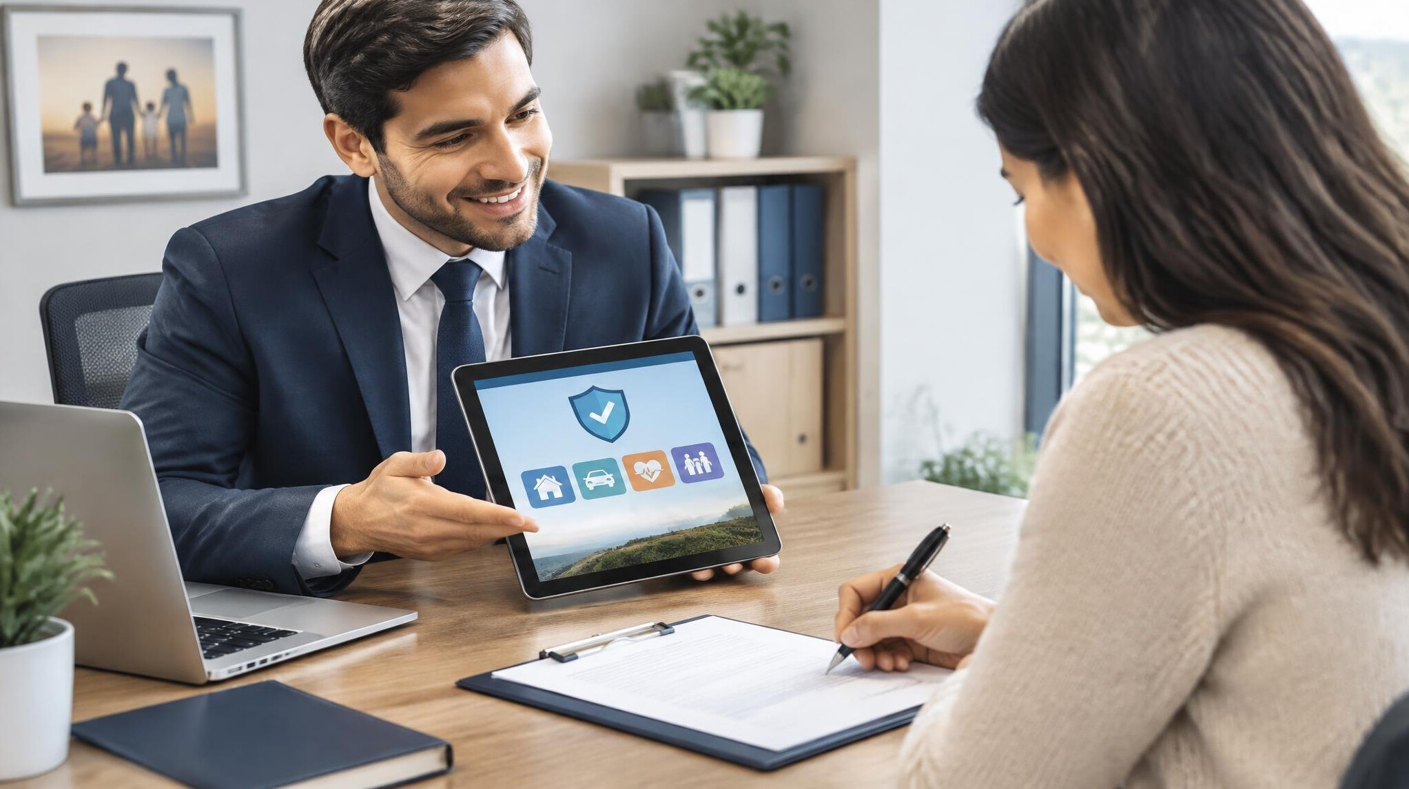 insurance salesperson with tablet